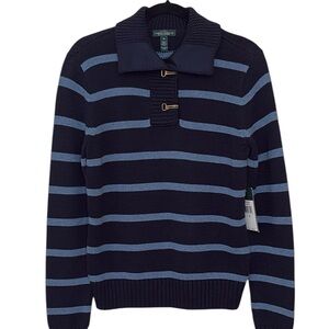 Ralph Lauren Dark Blue and Light Blue Striped Turtleneck Sweater